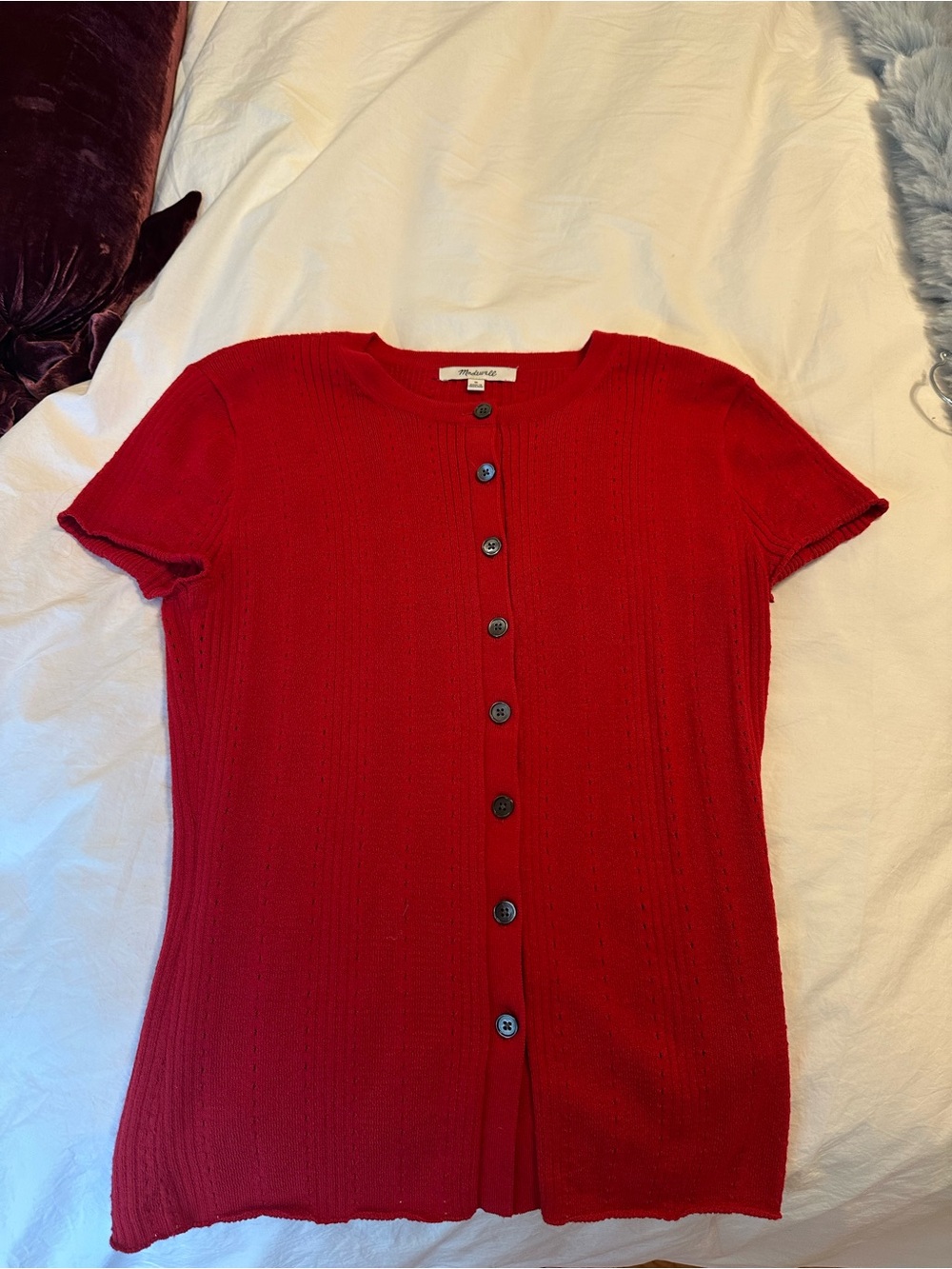 Madewell Red Short-Sleeve Button-Front Knit Top